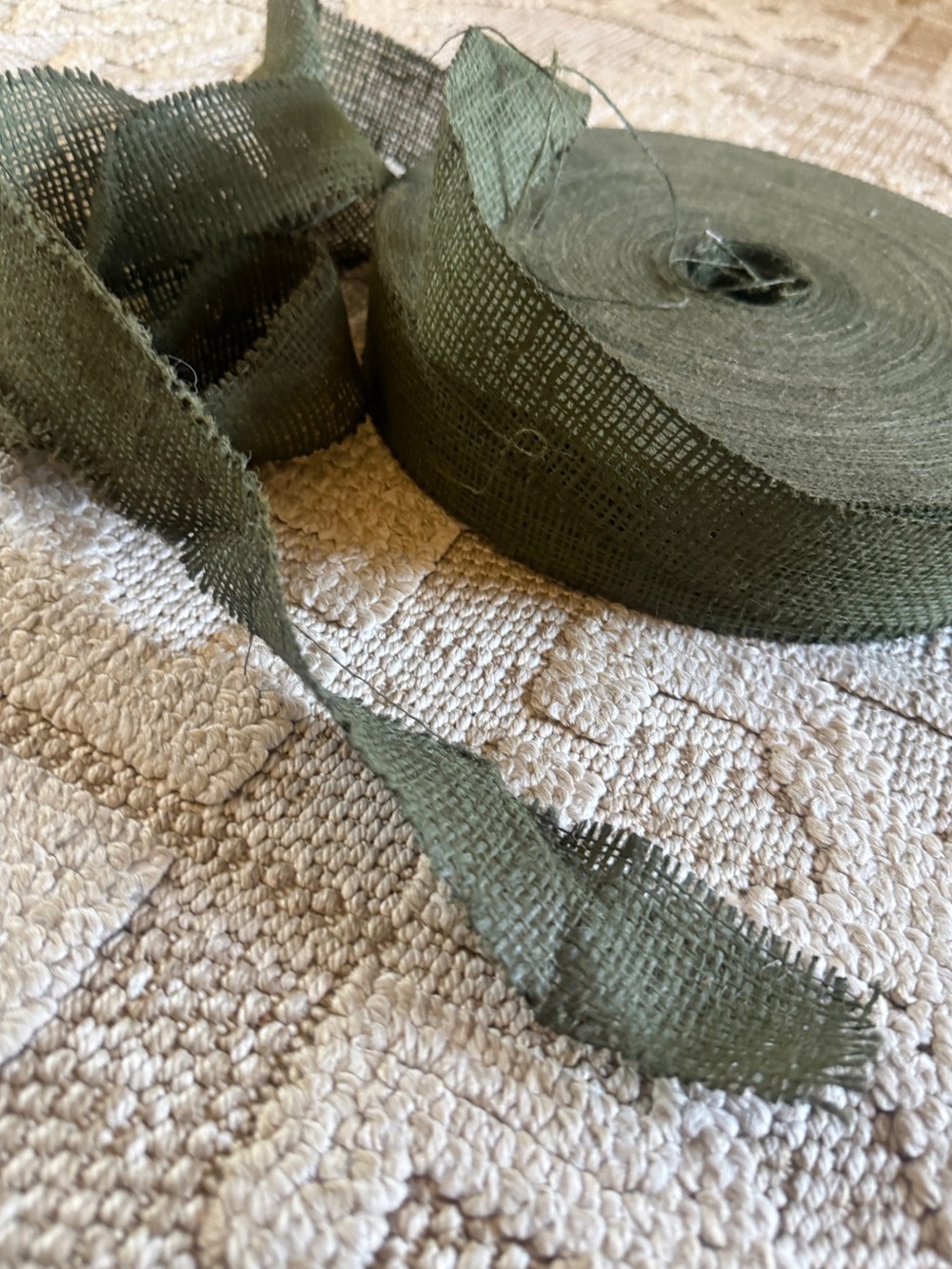 Vintage military 2" Wide Army Hunting Camouflage Olive Green Burlap roll camo